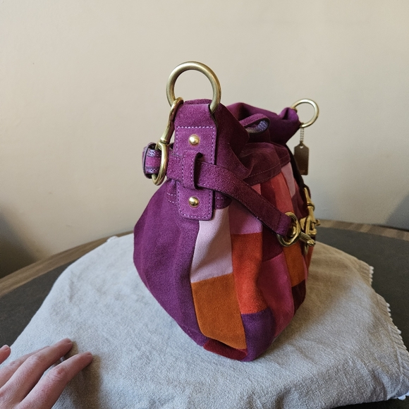 Vintage Coach Mosaic Patchwork Suede Shoulder Hobo Bag - Picture 11 of 17